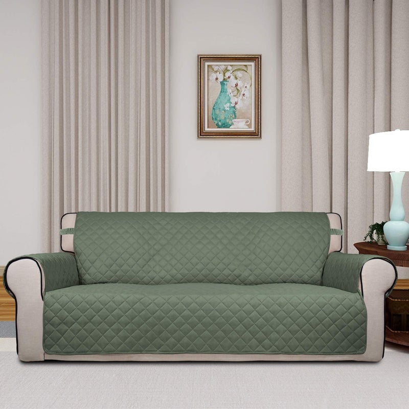 PureFit Reversible Quilted Sofa Cover, Water Resistant Slipcover Furniture Protector, Washable Couch Cover with Non Slip and Elastic Straps for Kids, Pets (Oversized Sofa, Greyish Green/Beige) - Image 2